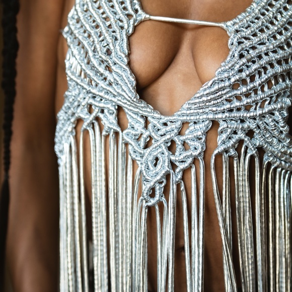 Handmade Metallic Silver Macrame Dress - Picture 10 of 17